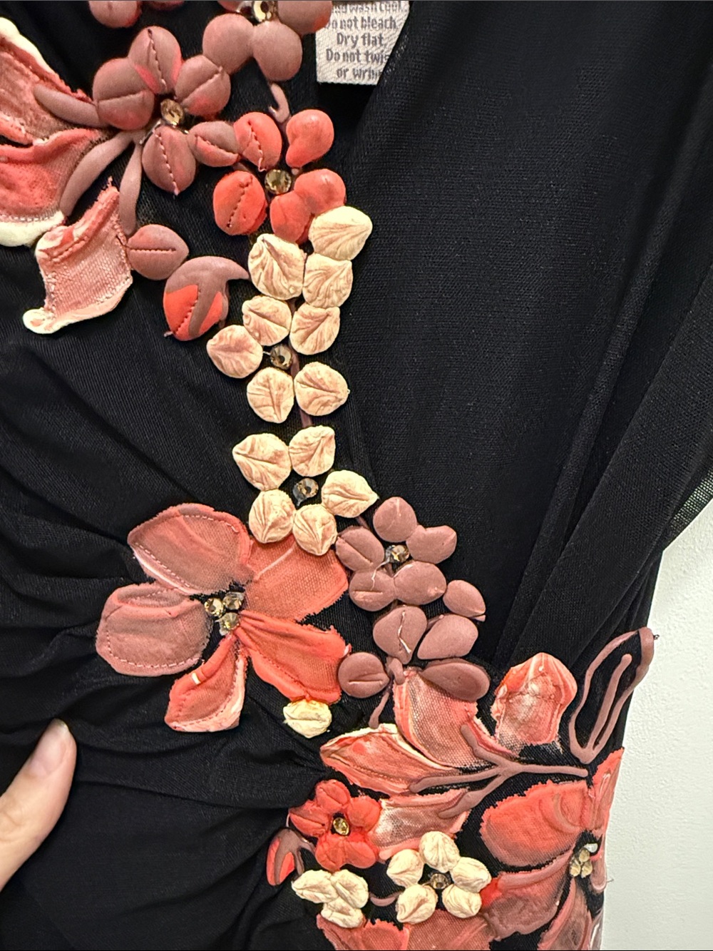Ema Savahl Vintage Black Pink Floral Applique Mesh Dress - Picture 5 of 7